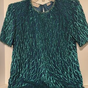 Laurence Kazar Green SequinnedBlouse